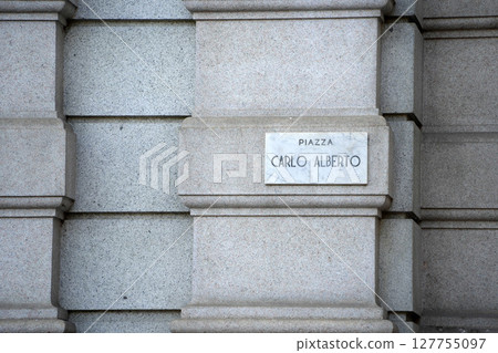 Carlo Alberto Place street sign detail turin 127755097