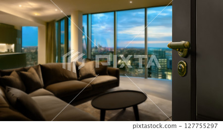 Half Opened door of hotel suite with blurred background Half Opened door of hotel suite with blurred background 127755297