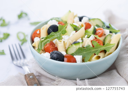 Mediterranean Pasta Salad in bowl Mediterranean Pasta Salad in bowl 127755743