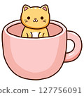 Adorable Orange Kitten Sitting in a Pink Cup 127756091