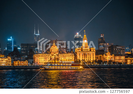 Shanghai Bund Night View Huangpu River Light Up Shanghai Bund Night View Huangpu River Light Up 127756597
