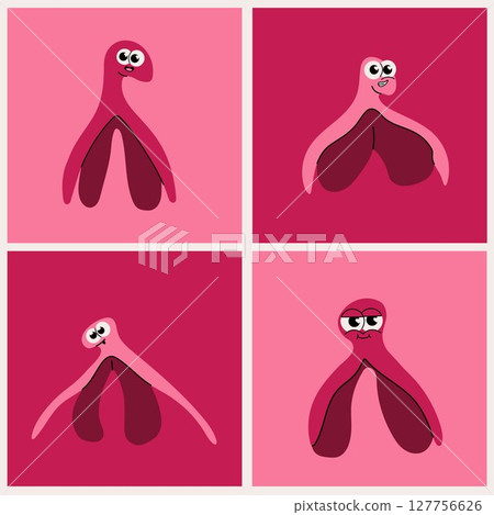 Set of Cartoon Clitoris Anatomy with Face in Feminism Empowerment Style Set of Cartoon Clitoris Anatomy with Face in Feminism Empowerment Style 127756626