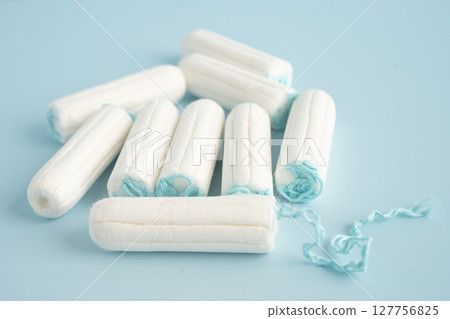 Menstruation cycle with sanitary cotton tampon for woman hygiene and protection. Menstruation cycle with sanitary cotton tampon for woman hygiene and protection. 127756825