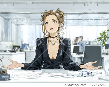 Illustration material of a businesswoman who is asked to give up after receiving an unreasonable request 127757282