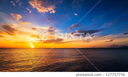 廣闊的盛夏日落天空和大海背景素材16:9尺寸AI生成素材 廣闊的盛夏日落天空和大海背景素材16:9尺寸AI生成素材 127757730