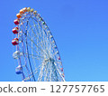 Ferris wheel that shines in the blue sky 127757765