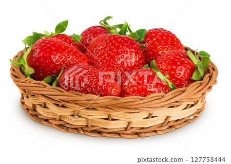 Strawberry in a wicker basket isolated on white background Strawberry in a wicker basket isolated on white background 127758444