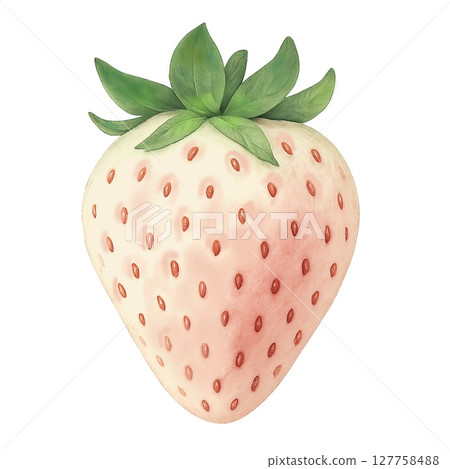 略帶淡淡粉紅色的白色草莓水彩插圖（透明背景） 127758488
