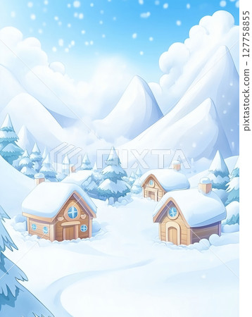 Snow mountain cabin cartoon illustration 127758855