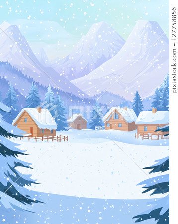雪山木屋卡通插畫 雪山木屋卡通插畫 127758856