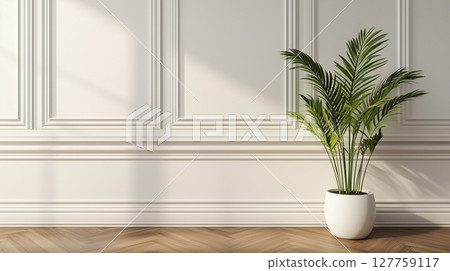 Wooden white wall classic style and brown parquet floor 127759117