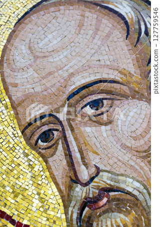 Eyes of an Orthodox Saint in Mosaic with Halo 127759546