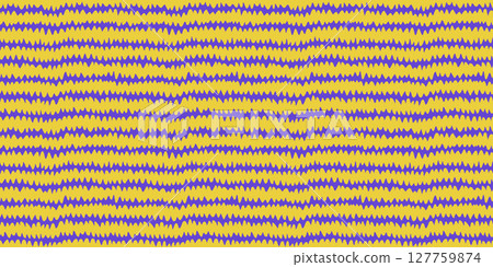Zigzag pattern seamless background in yellow and purple. Hand drawn brush lines form playful zigzag texture, ideal for fabric, packaging, wallpaper, or bold graphic print. Drag to swatches panel. Zigzag pattern seamless background in yellow and purple. Hand drawn brush lines form playful zigzag texture, ideal for fabric, packaging, wallpaper, or bold graphic print. Drag to swatches panel. 127759874