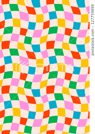 Green and pink wavy checker pattern backgrounds or posters. Seamless retro psychedelic vector for wrapping paper, or fun branding. Drag to swatches panel to use 127759899