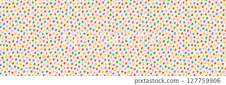 Seamless multicolor dot pattern background on cream. Confetti polka dot vector with playful, colorful, and abstract print style. Great for party wrapping paper, fabric. Drag to swatches panel to use 127759906