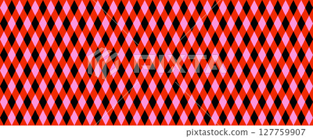 Seamless pattern with red, black, pink diamond rhombus shapes. Vector seamless texture for wallpaper, costumes, party decor. Drag to swatches panel to use. 127759907