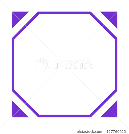 Purple octagonal frame with diagonal corner design on white background Purple octagonal frame with diagonal corner design on white background 127760023