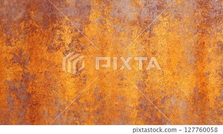 Close-up of rusted metallic surface showcasing varied textures. Warm orange and brown hues dominate, creating industrial yet organic feel. Texture and color blend smoothly. Neural network AI generated 127760058