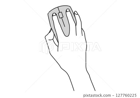 Vector illustration of a simple line drawing of a hand operating a mouse 127760225