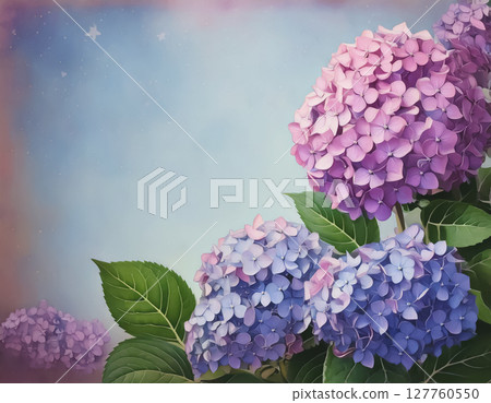 繡球花與四季場景插畫。 AI 產生的影像。 繡球花與四季場景插畫。 AI 產生的影像。 127760550