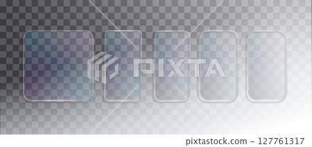 Glass frame isolated on transparent background. Vector Plastic screen display, Blank glass bar or panel for your design. UI UX Glass Screen of Mobile Smartphone Device. Glass frame isolated on transparent background. Vector Plastic screen display, Blank glass bar or panel for your design. UI UX Glass Screen of Mobile Smartphone Device. 127761317
