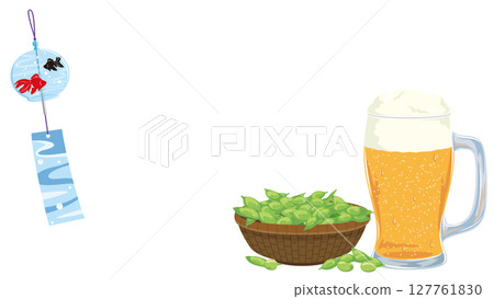 風鈴、啤酒和毛豆向量插圖模板 風鈴、啤酒和毛豆向量插圖模板 127761830