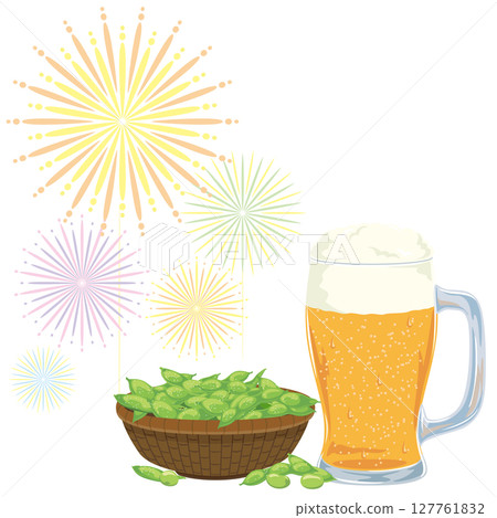Fireworks, beer and edamame vector illustration template 127761832