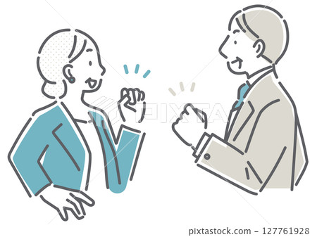 簡單而時尚的線條畫，描繪了 40 多歲和 50 多歲的商務人士以積極的方式迎接新挑戰 127761928