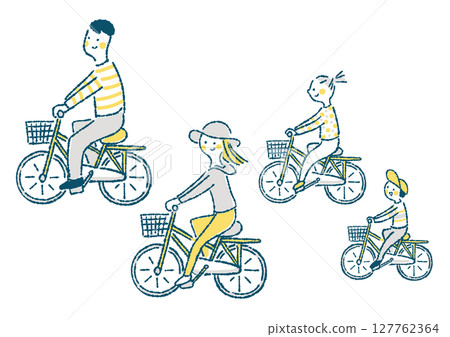 一家四口騎自行車的手繪插圖 127762364
