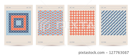 Colorful neo geometric posters or covers set. Grid with color geometrical shapes. Modern abstract promotional flyer background vector illustration. Neo Geometric template poster, brochure Colorful neo geometric posters or covers set. Grid with color geometrical shapes. Modern abstract promotional flyer background vector illustration. Neo Geometric template poster, brochure 127763087