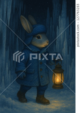 A rabbit walking on a snowy road with a lantern Yamagata Trip Generative AI 127763283