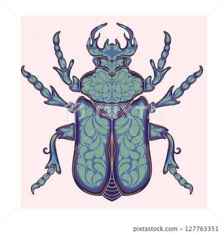Stylized decorative illustration of a beetle with intricate Art Nouveau patterns inspired by nature. Stylized decorative illustration of a beetle with intricate Art Nouveau patterns inspired by nature. 127763351