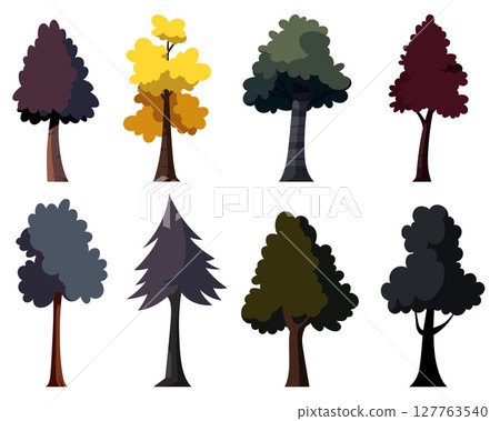 Diverse cartoon trees collection isolated on a white background in different shapes Diverse cartoon trees collection isolated on a white background in different shapes 127763540