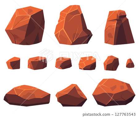 Collection of variously sized and shaped rocks in an illustrative style. 127763543