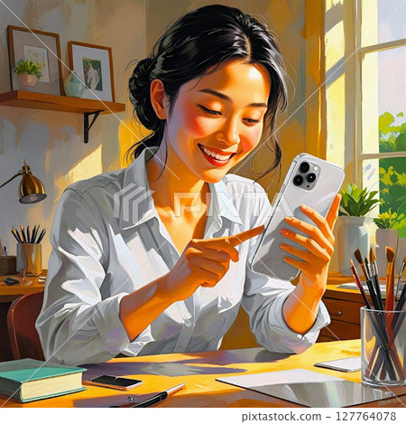 一位女士打開她的智慧型手機去維修 一位女士打開她的智慧型手機去維修 127764078