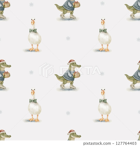 Charming watercolor pattern featuring playful animals in festive attire for fabric and wrapping 127764403