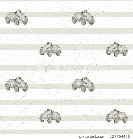 Vintage car watercolor pattern in seamless design for fabric and packaging applications Vintage car watercolor pattern in seamless design for fabric and packaging applications 127764456