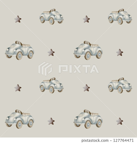 Vintage car pattern in watercolor design for fabric and textile applications 127764471
