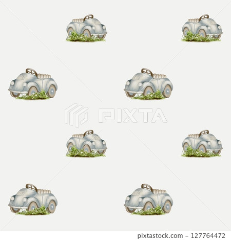 Vintage cars in a colorful watercolor pattern on a white background for textile design 127764472