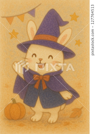 穿著萬聖節服裝的兔子插圖 127764513