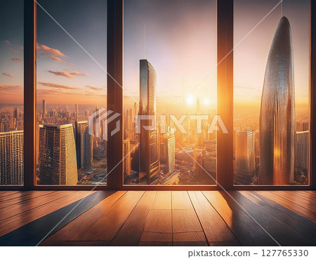 從高層公寓大樓欣賞黃昏時的城市景觀 127765330