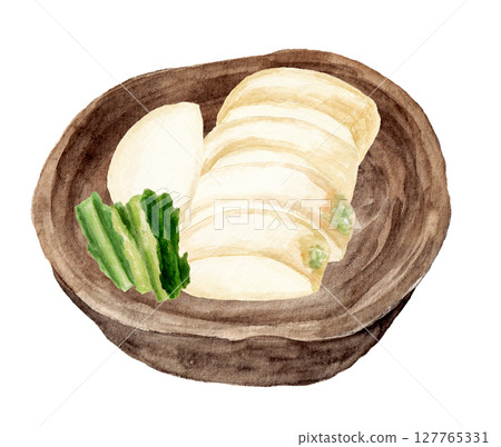 手繪水彩插圖，碗中盛裝的醃蘿蔔 127765331