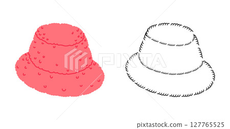 Plush Bucket Hat. Fur winter Head Fashion accessory cap clothing technical illustration. Vector headgear for Men Plush Bucket Hat. Fur winter Head Fashion accessory cap clothing technical illustration. Vector headgear for Men 127765525