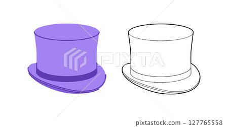 Top Hat with band. Head Fashion accessory cap with narrow brim clothing technical illustration. Vector headgear Top Hat with band. Head Fashion accessory cap with narrow brim clothing technical illustration. Vector headgear 127765558