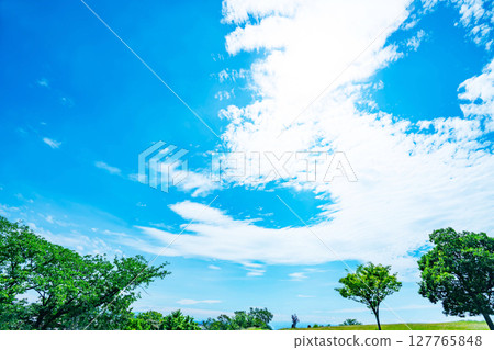 藍天和雲彩和大草原 127765848
