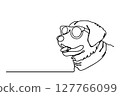 Continuous line drawing of cute dog wearing bandana. Simple minimalistic line drawing of cute dog 127766099