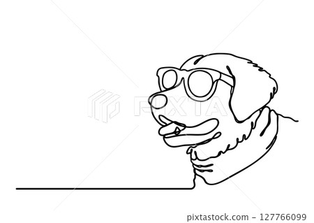 Continuous line drawing of cute dog wearing bandana. Simple minimalistic line drawing of cute dog 127766099
