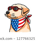 Dog wearing american flag bandana and sunglasses in american flag background, vector illustration for the 4th of July, independence day, memorial day, veterans day, freedom day, patriotism symbol 127766325