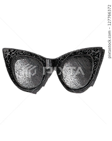 Vintage Cat-Eye Sunglasses In Retro Engraving. Fashion Accessory Illustration Isolated On Transparent Background 127766372