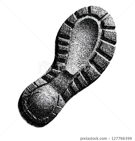 Vintage Shoe Print In Retro Stipple. Footwear Impression Illustration Isolated On Transparent Background 127766399